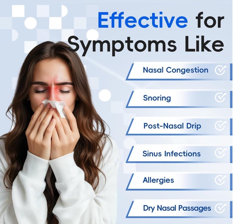 Nasendusche Set, Elektrischer Neti Pot, kabelloses Nasenspülsystem, Nasendusche für Erwachsene zur Nasenreinigung und Nasenspülung, 300 ml, mit 30 Nasenwasch-Salzpaketen 