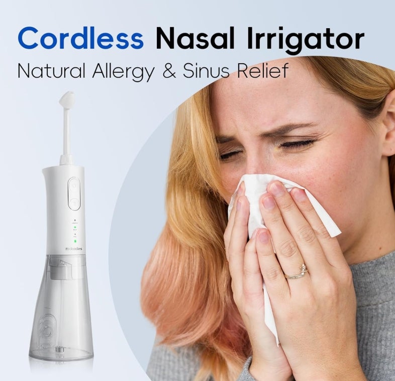Nasendusche Set, Elektrischer Neti Pot, kabelloses Nasenspülsystem, Nasendusche für Erwachsene zur Nasenreinigung und Nasenspülung, 300 ml, mit 30 Nasenwasch-Salzpaketen 