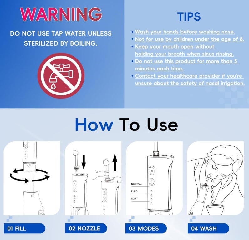 Nasendusche Set, Elektrischer Neti Pot, kabelloses Nasenspülsystem, Nasendusche für Erwachsene zur Nasenreinigung und Nasenspülung, 300 ml, mit 30 Nasenwasch-Salzpaketen 