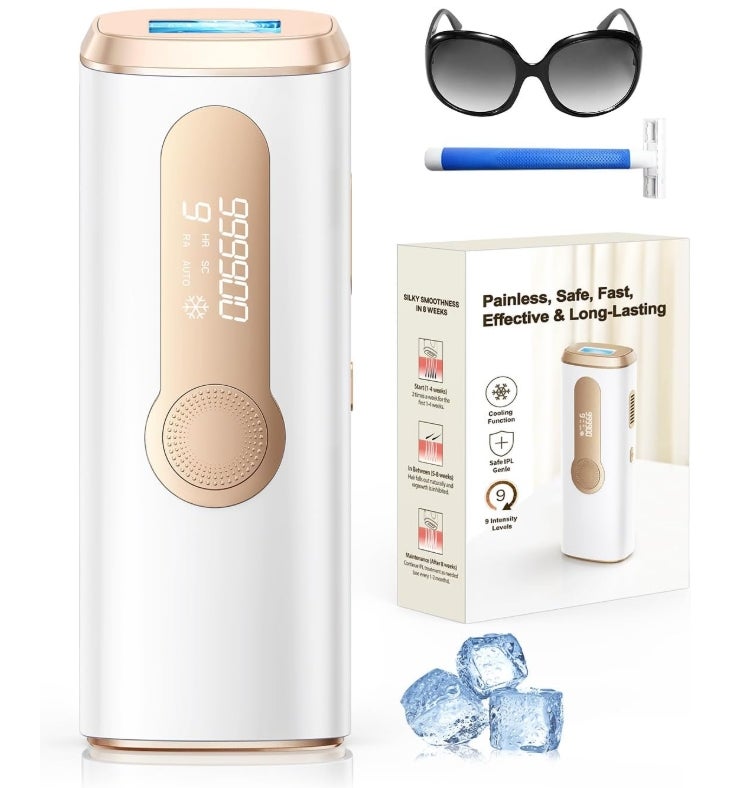 Haarlosy IPL Geräte Haarentfernung Laser mit Kühlfunktion, Schmerzfreie Haarentfernungsgerät mit HR/SC/RA Erweiterte Funktionen,999,900 Lichtimpulse und 9 Energiestufen für Körper, Gesicht, Bikini 