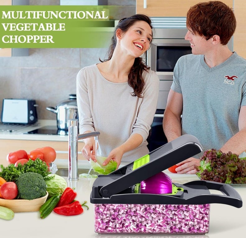 18-in-1 Gemüseschneider & Gemüsehobel, Multifunktionaler Vegetable Chopper Dicer mit 7 Klingen, Zwiebel Zerkleinerer Gemüsezerkleinerer Set mit Handschuh, Reinigungsbürste und Schäler 