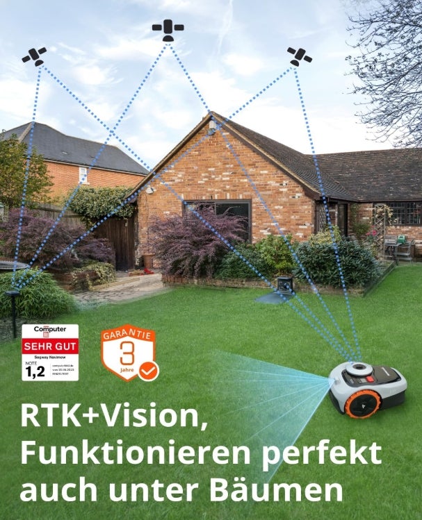 Navimow i105E Mähroboter ohne Begrenzungskabel, Empf. 500 m², Max. 600 m², RTK+Vision Rasenmäher Roboter Testsieger, Igelschutz Rasenroboter, KI Auto Kartierung 