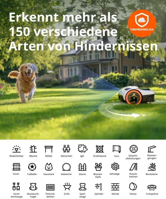 Navimow i105E Mähroboter ohne Begrenzungskabel, Empf. 500 m², Max. 600 m², RTK+Vision Rasenmäher Roboter Testsieger, Igelschutz Rasenroboter, KI Auto Kartierung 