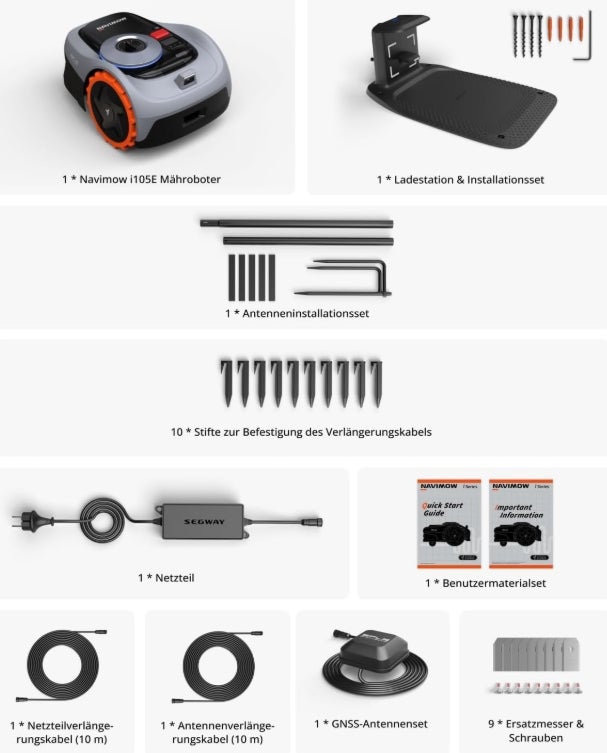 Navimow i105E Mähroboter ohne Begrenzungskabel, Empf. 500 m², Max. 600 m², RTK+Vision Rasenmäher Roboter Testsieger, Igelschutz Rasenroboter, KI Auto Kartierung 