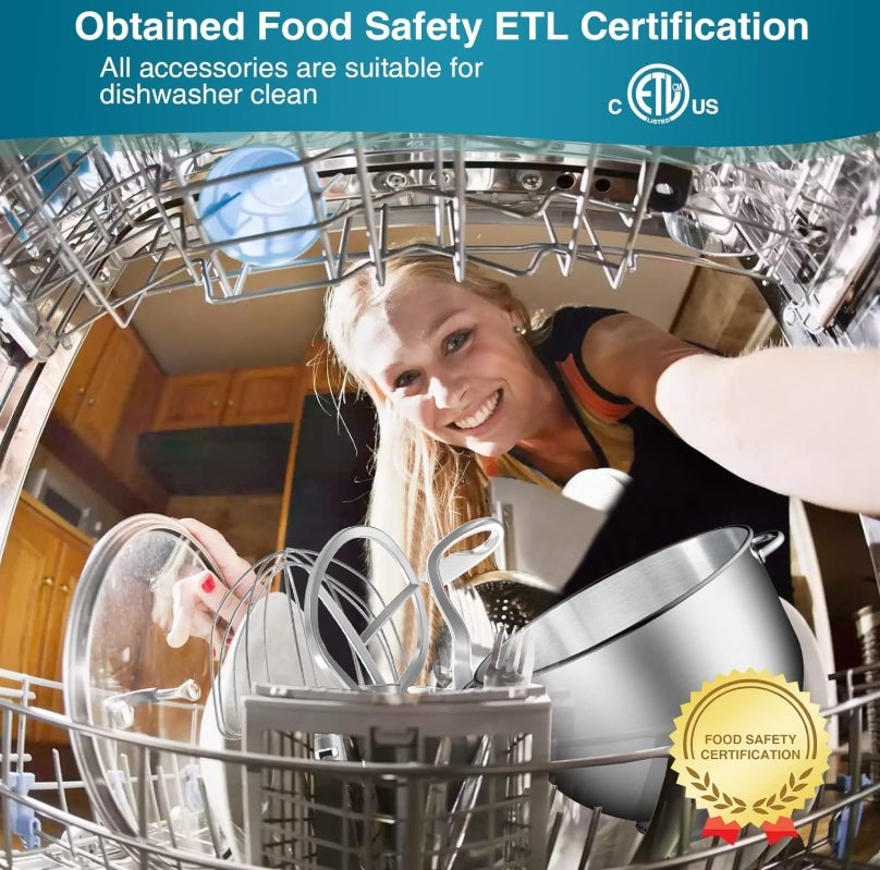 Küchenmaschine 1500W Knetmaschine mit 7L Edelstahl-Schüssel Doppelgriffen, Rührmaschine Teigmaschine mit 6+P Geschwindigkeiten, inkl. Knethaken Schneebesen Rührhaken, Küchenmixer-Blau 