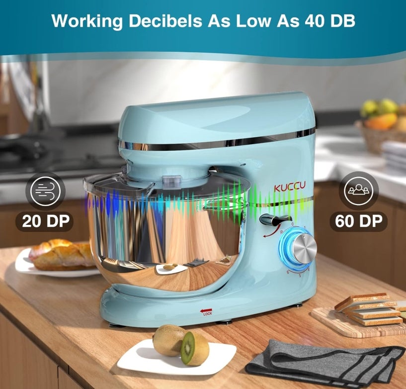 Küchenmaschine 1500W Knetmaschine mit 7L Edelstahl-Schüssel Doppelgriffen, Rührmaschine Teigmaschine mit 6+P Geschwindigkeiten, inkl. Knethaken Schneebesen Rührhaken, Küchenmixer-Blau 