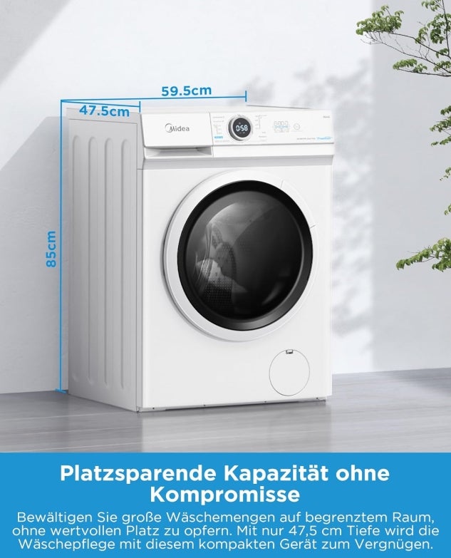 Midea MF10EW80BA10 Waschmaschine / 8kg / 1400 U/Min/EEK A-10%/Inverter Quattro Motor/Dampffunktion/Grosse Trommel/Nachlegefunktion/Kindersicherung/AquaStop, Weiß [Energieklasse A] 