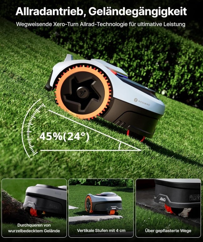 Segway Navimow i205 AWD (Neuer i105E) Mähroboter ohne Begrenzungskabel, Empf. 500 m², Allradantrieb für Steigungen bis zu 45%, EFLS NRTK + Vision, Automatisches Kartieren, Keine RTK-Antenne