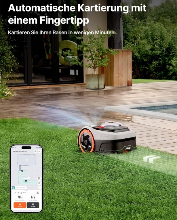 Segway Navimow i205 AWD (Neuer i105E) Mähroboter ohne Begrenzungskabel, Empf. 500 m², Allradantrieb für Steigungen bis zu 45%, EFLS NRTK + Vision, Automatisches Kartieren, Keine RTK-Antenne