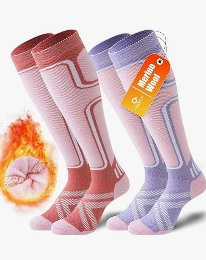 Cirorld 2 Paar Skisocken aus Merinowolle für Damen Herren, Wärmende Wolle Thermosocken Dicke Wintersocken 