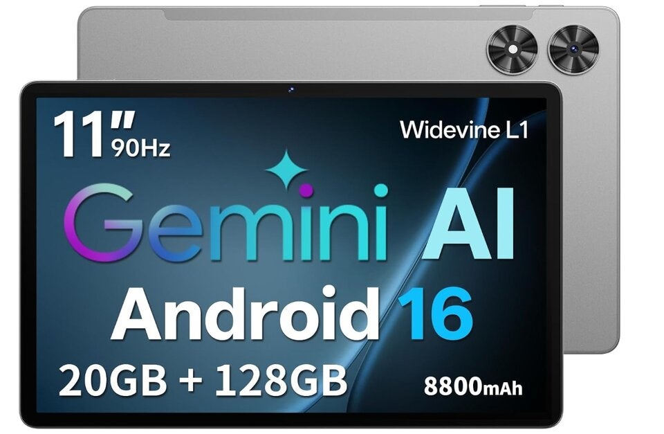 Tablet 11 Zoll mit Hülle, Android 16 System mit Gemini AI, 20GB RAM + 128GB ROM (erweiterbar auf 1TB), 90Hz Display, Unisoc T7250 Octa Core, 13MP + 8MP Kamera, Face ID, Widevine L1, 8800mAh, GPS 