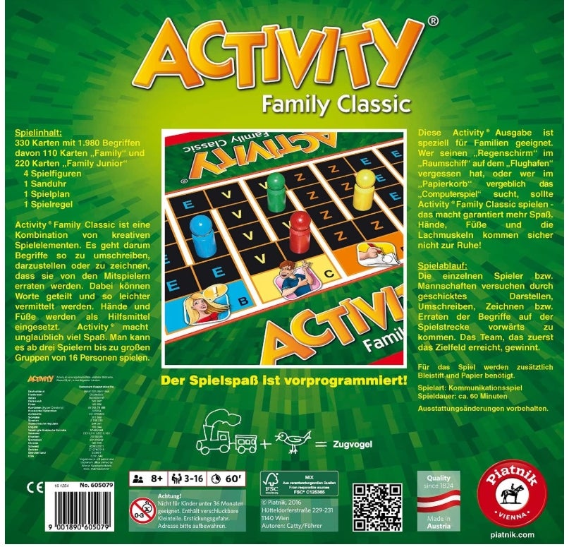 Piatnik 6050 Activity - Family Classic Der Spieleklassiker als Familien Version Junior und Originalkarten Ab 8 Jahren Für 3 bis 16 Spieler Pantomime, Zeichnen, Partyspiel 