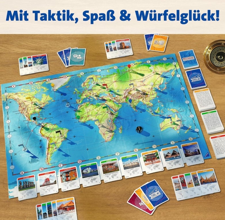 Ravensburger Familienspiel 26888 - Weltreise - Familienklassiker ab 8 Jahren - Gesellschaftsspiel, Reise einmal um die Welt, Brettspiel für bis zu 6 Spieler - über 170 Städte 