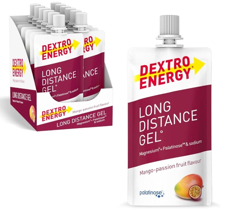 Dextro Energy Long Distance Gel Mango Passionfruit + Magnesium und Natrium - 12 x 50ml (12er Pack) - High Carb Energy Gel mit Palatinose und Elektrolyte zur gleichmäßigen Kohlenhydratversorgung 