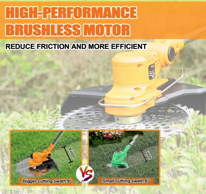 Rasentrimmer mit Akku, 21 V, kabellos, mit Akku, elektrischer Rasentrimmer, kabellos, mit 2 Akkus 4,0 Ah, für Garten und Gartenarbeit, Blau 