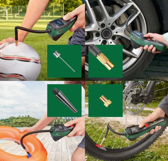 Bosch elektrische Fahrradpumpe/Luftpumpe/Mini Kompressor EasyPump (3,0 Ah Akku, 3,6 Volt, Autostop-Funktion, 150 PSI, 10,3 bar, LED, über USB-C® wiederaufladbar, im Karton) 