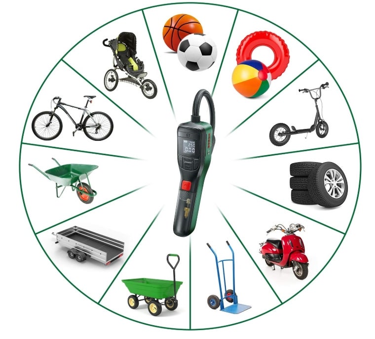 Bosch elektrische Fahrradpumpe/Luftpumpe/Mini Kompressor EasyPump (3,0 Ah Akku, 3,6 Volt, Autostop-Funktion, 150 PSI, 10,3 bar, LED, über USB-C® wiederaufladbar, im Karton) 