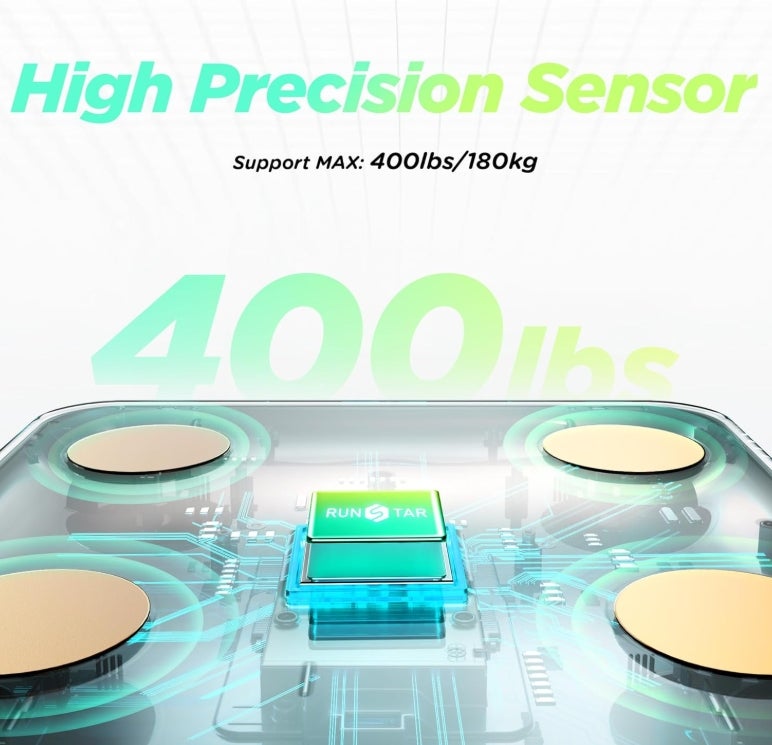 Körperfettwaage - Digitale Personenwaage mit 8-in-1-VA-Display für Körpergewicht, Herzfrequenz, BMI, Körperfett und Analyse von 22 Körperparametern, mit App-Synchronisierung 