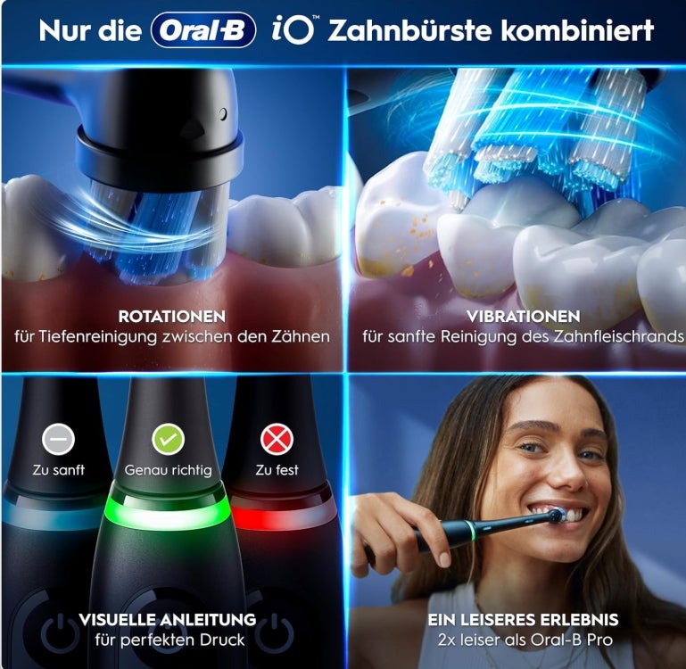 Oral-B iO Series 6 Plus Edition Elektrische Zahnbürste, Doppelpack — Electric Toothbrush, Inkl. 4 Aufsteckbürsten, 5 Putzmodi für Zahnpflege, Reise-Etui — Designed by Braun, Schwarz/Rosa&nbsp;
