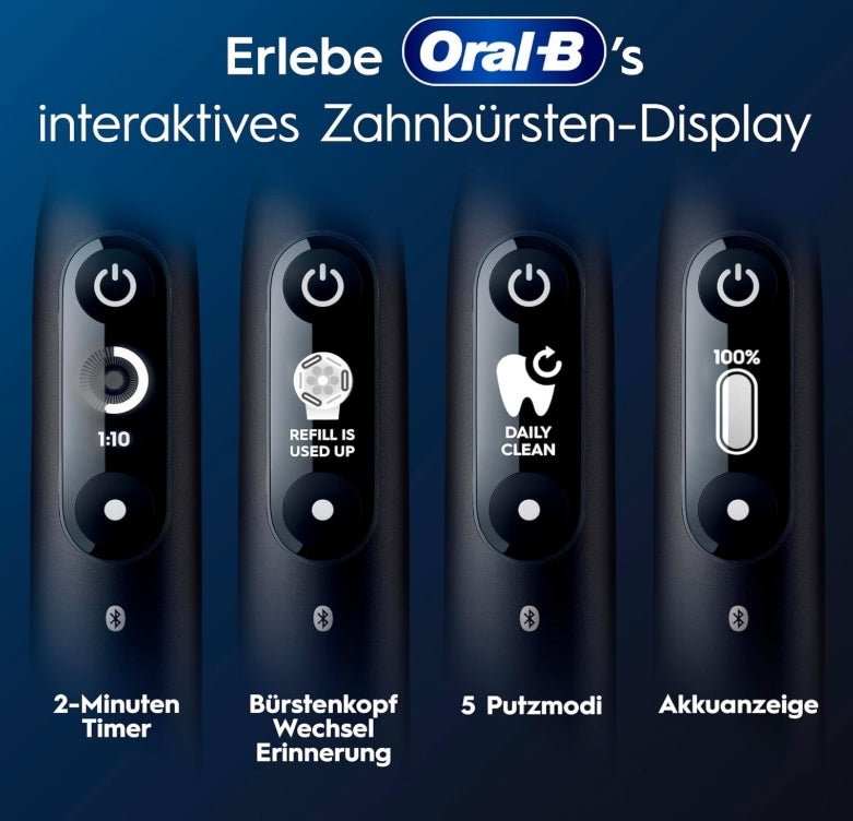 Oral-B iO Series 6 Plus Edition Elektrische Zahnbürste, Doppelpack — Electric Toothbrush, Inkl. 4 Aufsteckbürsten, 5 Putzmodi für Zahnpflege, Reise-Etui — Designed by Braun, Schwarz/Rosa&nbsp;