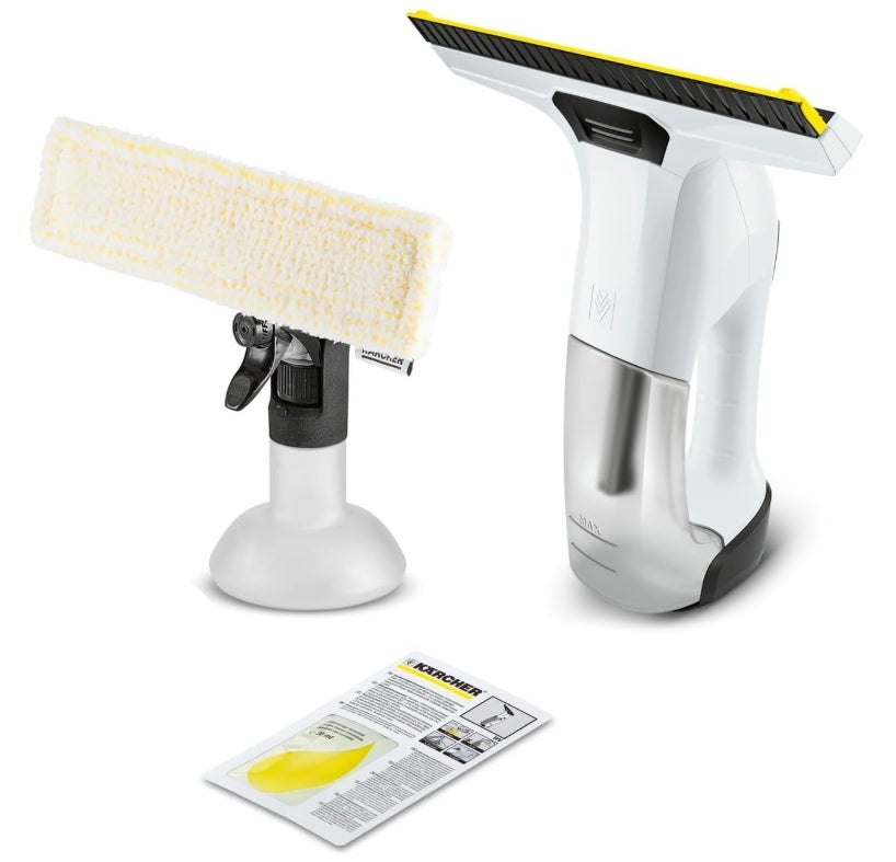 Kärcher Akku-Fenstersauger WV 6 Plus, extra lange Akkulaufzeit von 100 min, LED-Ladezustandsanzeige, wechselbare Absaugdüse: 280 mm, Sprühflasche mit Mikrofaserbezug, 20 ml Fensterreiniger-Konzentrat 