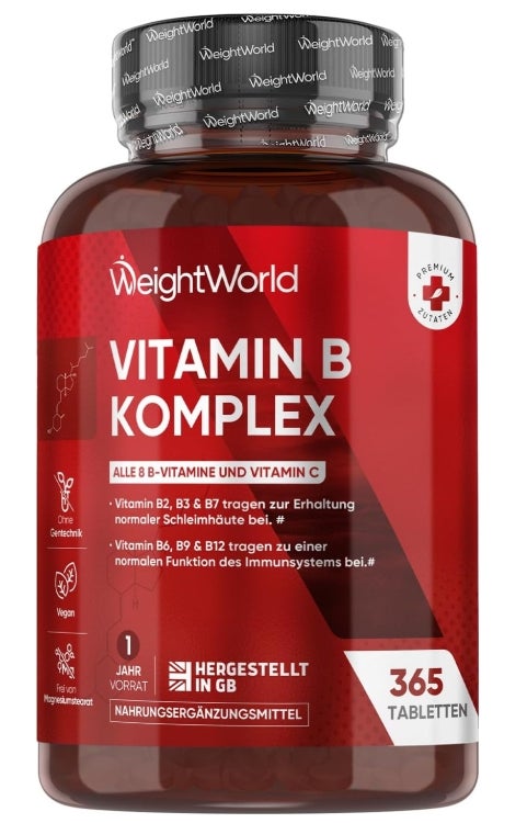 Vitamin B Komplex - 1 Jahr Vorrat - 365 Vitamin B mit Vitamin C Tabletten - Alle 8 B Vitamin B12, B1, B2, B3, B5, B6, B7, B9 - Mit Ascorbinsäure, Biotin, Folsäure - Vegane B Complex - WeightWorld