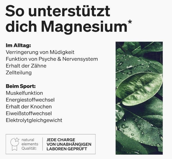 natural elements Magnesium Komplex - Premium: Aus 5 hochwertigen Verbindungen - 400mg elementares Magnesium pro Tagesdosis - Laborgeprüft, vegan, hochdosiert