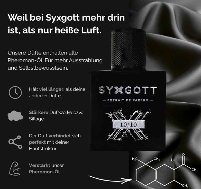 SYXGOTT 10/10 Männerparfum mit Pheromon Öl | Extrait de Parfum für Herren | Parfumprobe inklusive | Oud, Kirsche, intensiv | perfekter Frühling & Sommerduft 
