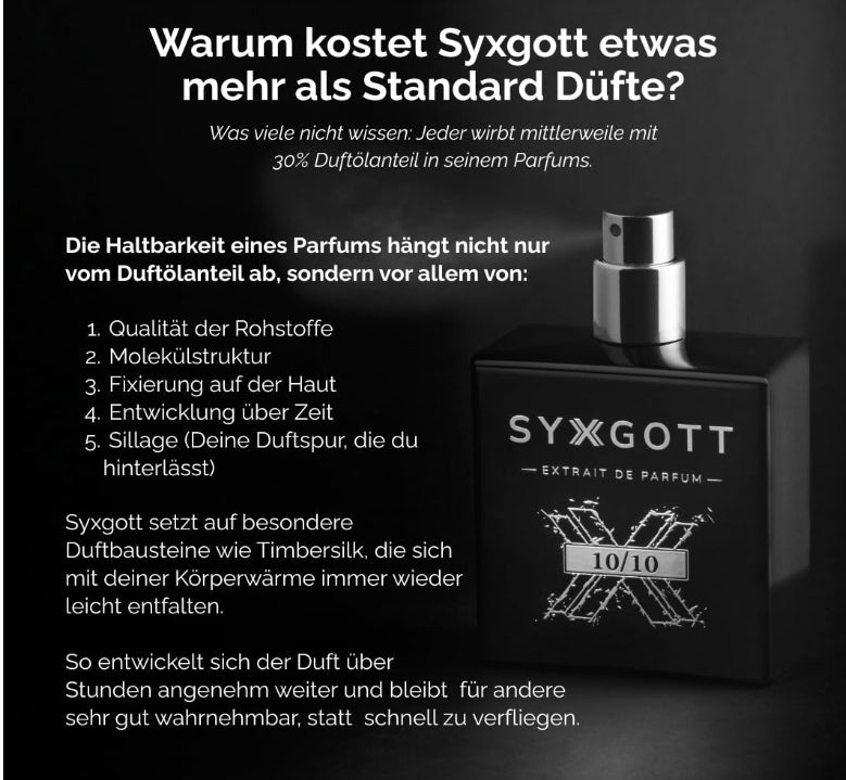 SYXGOTT 10/10 Männerparfum mit Pheromon Öl | Extrait de Parfum für Herren | Parfumprobe inklusive | Oud, Kirsche, intensiv | perfekter Frühling & Sommerduft 