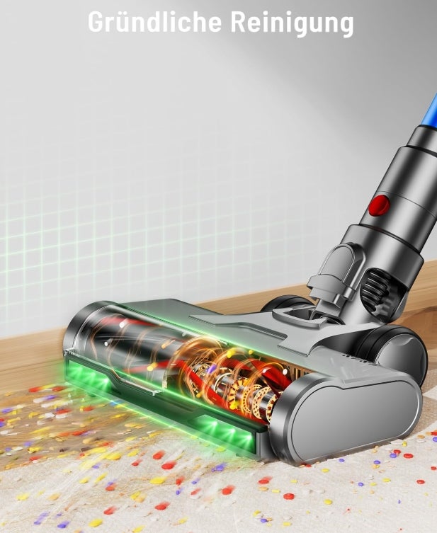 Akku Staubsauger, 50KPA/600W/70Mins Staubsauger Kabellos mit Selbststehend, 1,8L Großer Staubbecher, Anti-Tangle-Bürste, 8-stufiges Filtersystem Grünes Licht für Hartböden Teppiche Tierhaare 