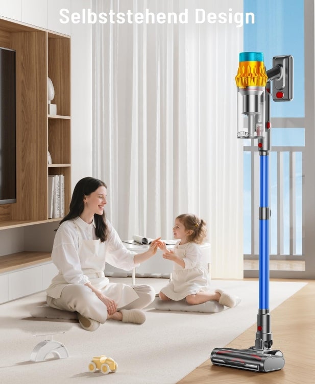 Akku Staubsauger, 50KPA/600W/70Mins Staubsauger Kabellos mit Selbststehend, 1,8L Großer Staubbecher, Anti-Tangle-Bürste, 8-stufiges Filtersystem Grünes Licht für Hartböden Teppiche Tierhaare 