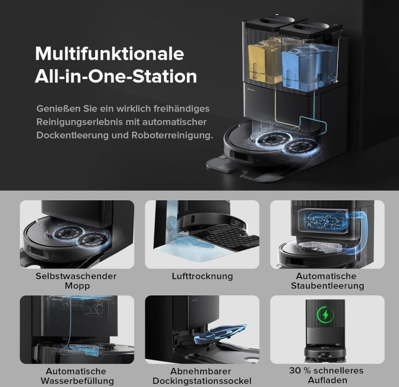 roborock Qrevo Serie Saugroboter mit Wischfunktion, 8000Pa Saugkraft(verbessert von Qrevo S), Anti-Verfilzungs-Seitenbürste, Hindernisvermeidung, LiDAR-Navigation