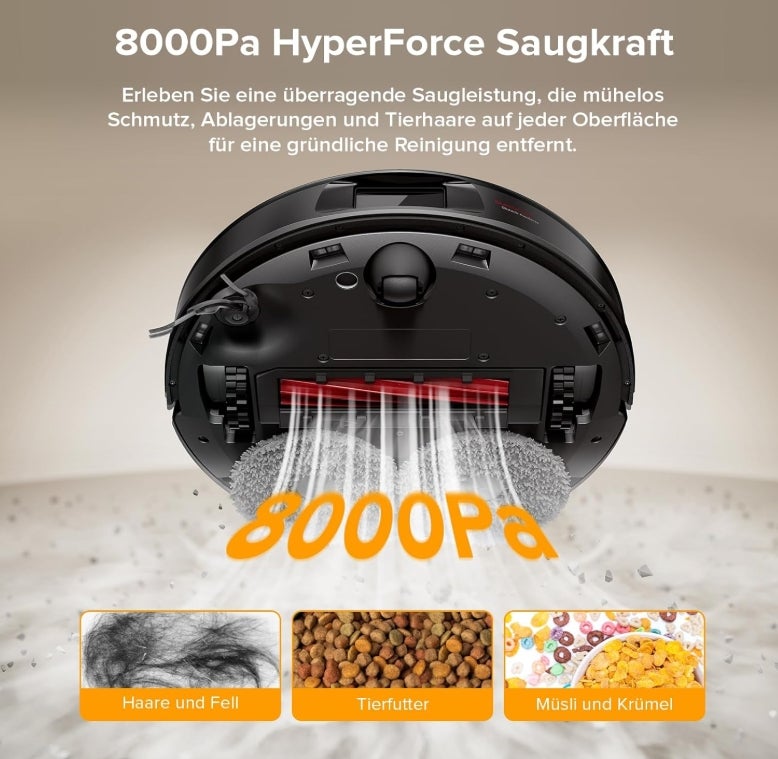 roborock Qrevo Serie Saugroboter mit Wischfunktion, 8000Pa Saugkraft(verbessert von Qrevo S), Anti-Verfilzungs-Seitenbürste, Hindernisvermeidung, LiDAR-Navigation