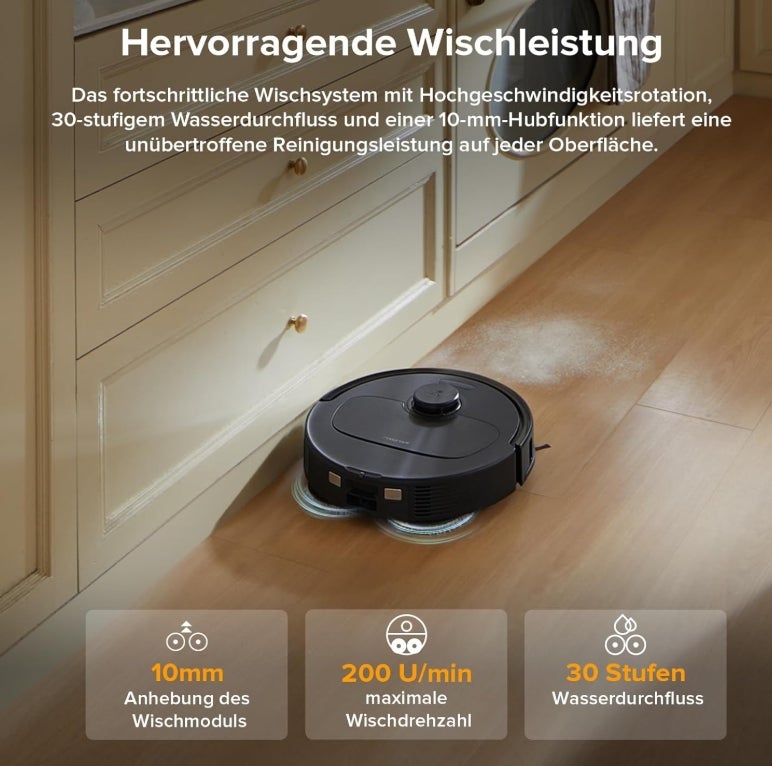 roborock Qrevo Serie Saugroboter mit Wischfunktion, 8000Pa Saugkraft(verbessert von Qrevo S), Anti-Verfilzungs-Seitenbürste, Hindernisvermeidung, LiDAR-Navigation