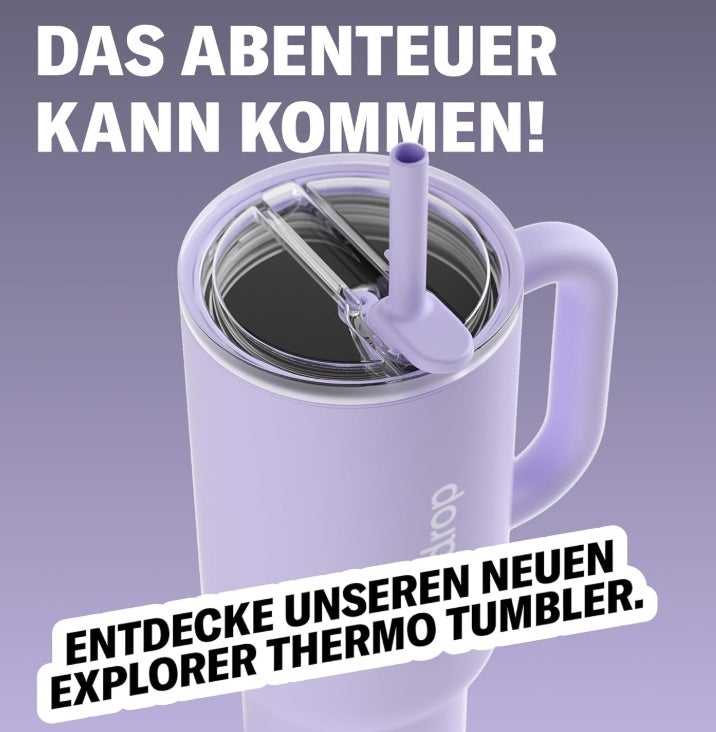 waterdrop® Thermobecher mit Strohhalm 1,1L – Auslaufsichere, robuste Trinkflasche mit aufklappbarem Trinkhalm, Hält 12h kalt, Trinkbecher mit Deckel, isolierte Edelstahlflasche