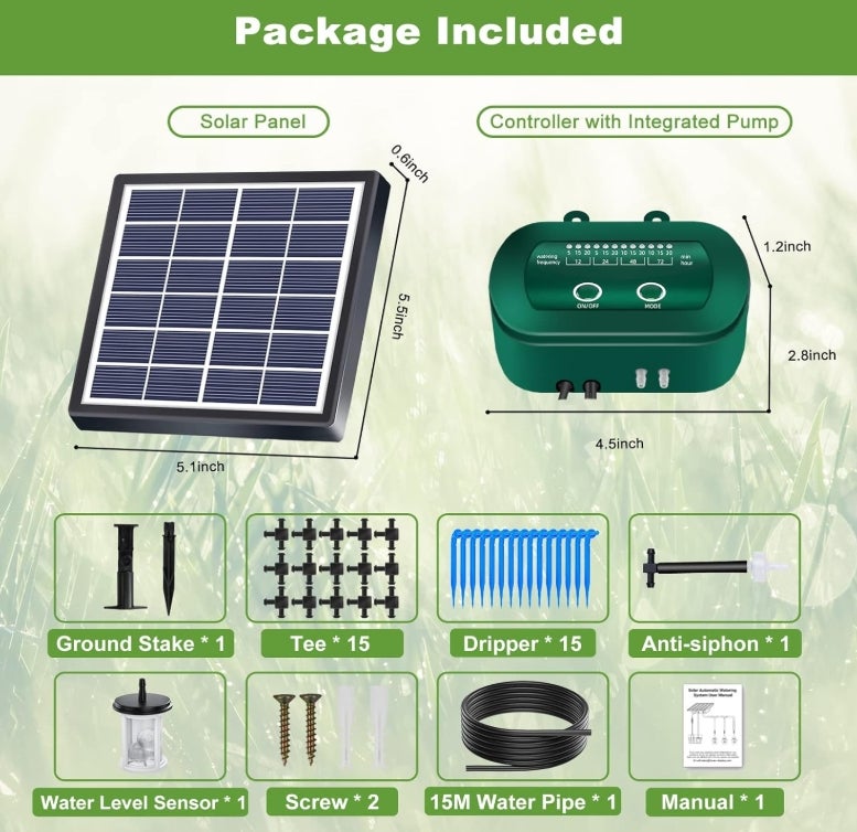 Solar Bewässerungssystem 2024 Neuestes Tröpfchenbewässerung system, Automatische Bewässerungssystem Garten mit 12 Timer-Modi +15 M Schlauch für Garten, Balkon Pflanzen, Kübelpflanzen im Freien 