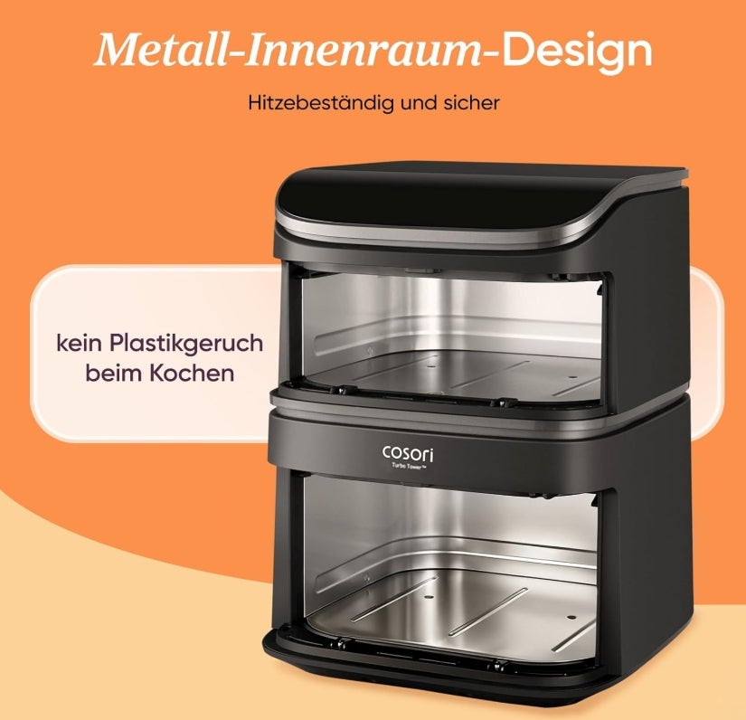 COSORI Airfryer, Heißluftfritteuse 2 Kammern, 10,8 L Heissluftfritteuse, Innovative Mehrfach-Luftgeschwindigkeit, Spart 41 Prozent Platz, Inklusive Rezeptbuch und Edelstahl-Rost, Silbergrau 