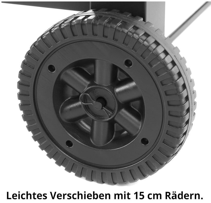 HECHT Grill Holzkohlengrill mit Grillrost – XXL BBQ Grill mit Deckel – mobiler Grillwagen mit klappbaren Ablagen – Grillrostverstellung –Thermometer – Flaschenöffner 