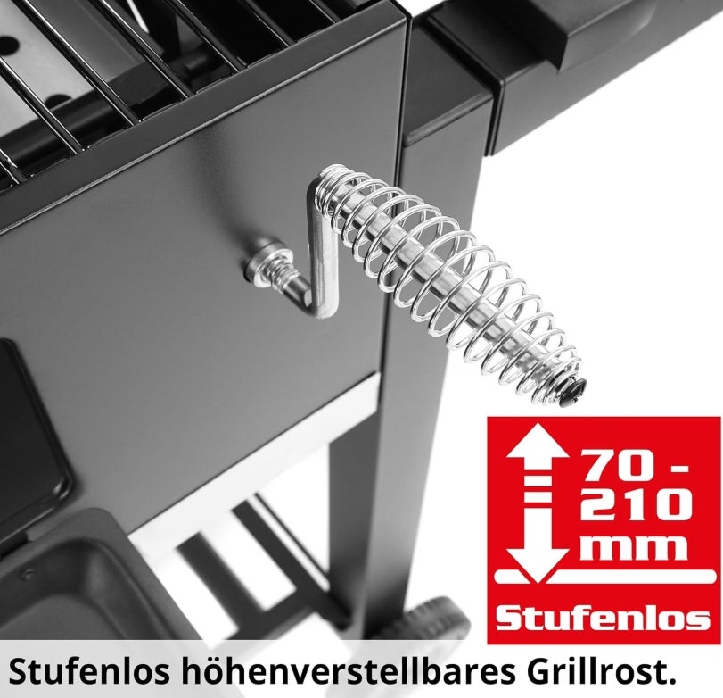 HECHT Grill Holzkohlengrill mit Grillrost – XXL BBQ Grill mit Deckel – mobiler Grillwagen mit klappbaren Ablagen – Grillrostverstellung –Thermometer – Flaschenöffner 