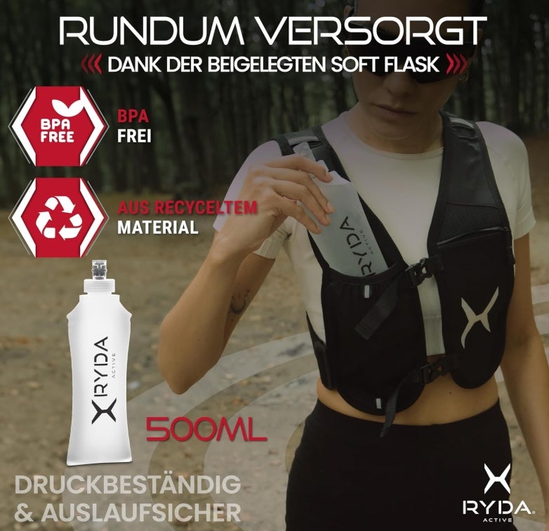 Laufweste Damen & Herren | wasserdichte Handytasche | Ultraleicht 270g | 500ml Trinkflasche & Pfeife | reflektierend & universell verstellbar | ideal für Joggen, Trail & Marathon 