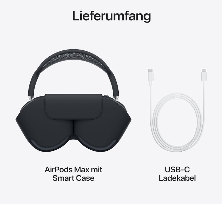 Apple AirPods Max Kabellose Kopfhörer, aktive Geräuschunterdrückung auf Pro Level, Transparenzmodus, personalisiertes 3D Audio, USB-C Ladecase, Mitternacht 
