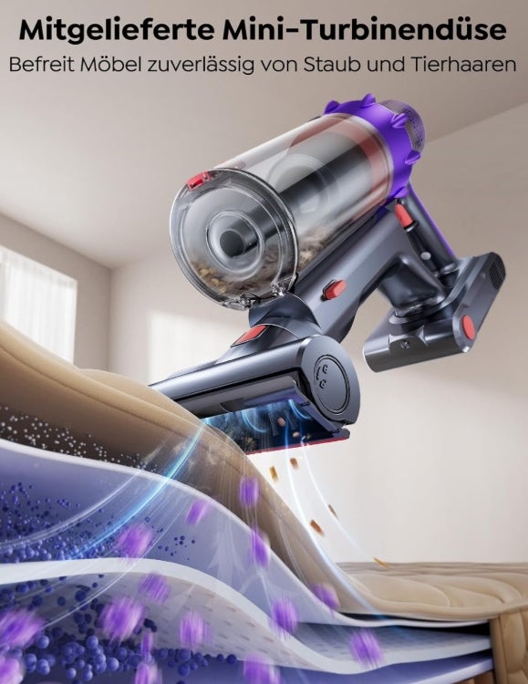 SMOTURE Akku Staubsauger 50.000 Pa 65 Min Laufzeit mit Mini-Turbinendüse, Anti-Tangle-Staubsauger Kabellos mit Touchscreen & Automodus für Tierhaare/Teppiche/Hartböden/Auto, VAC02–Verbesserte Version 
