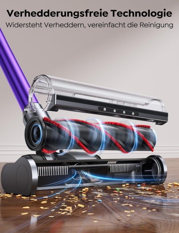 SMOTURE Akku Staubsauger 50.000 Pa 65 Min Laufzeit mit Mini-Turbinendüse, Anti-Tangle-Staubsauger Kabellos mit Touchscreen & Automodus für Tierhaare/Teppiche/Hartböden/Auto, VAC02–Verbesserte Version 