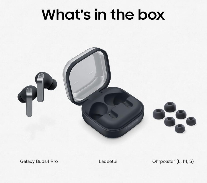 Samsung Galaxy Buds4 Pro, Kabellose Hi-Fi Bluetooth-Kopfhörer, 2-Wege-Lautsprecher, Geräuschunterdrückung per Adaptive Noise Cancelling, In-Ear-Ohrhörer, 360 Audio, AI Agent mit Sprachsteuerung, Black 