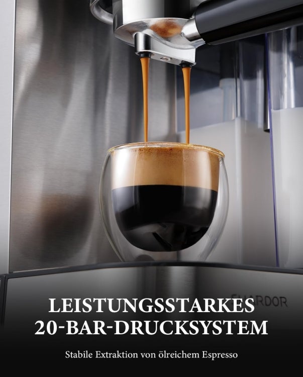 SHARDOR Espresso Kaffeemaschinen, Siebträgermaschine mit Milchaufschäumer, 1350W 20 Bar Edelstahl Espressomaschine mit Siebträger, Professionelle Kaffeemaschine für Espresso Cappuccino Latte Macchiato 