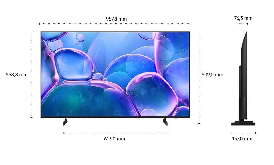 Samsung Crystal UHD 4K U7099F 43 Zoll (108 cm) LED Fernseher, Crystal Prozessor 4K, MetalStream Design, SmartThings, Knox Security, Gaming Hub, AI Upscaling, Kostenlose Inhalte, Smart AI TV 