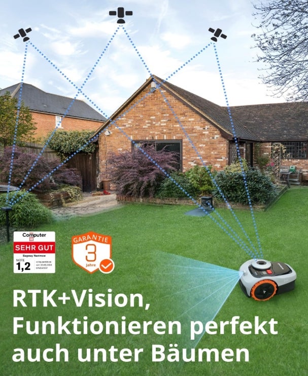 Navimow i105E Mähroboter ohne Begrenzungskabel, Empf. 500 m², Max. 600 m², RTK+Vision Rasenmäher Roboter Testsieger, Igelschutz Rasenroboter, KI Auto Kartierung 