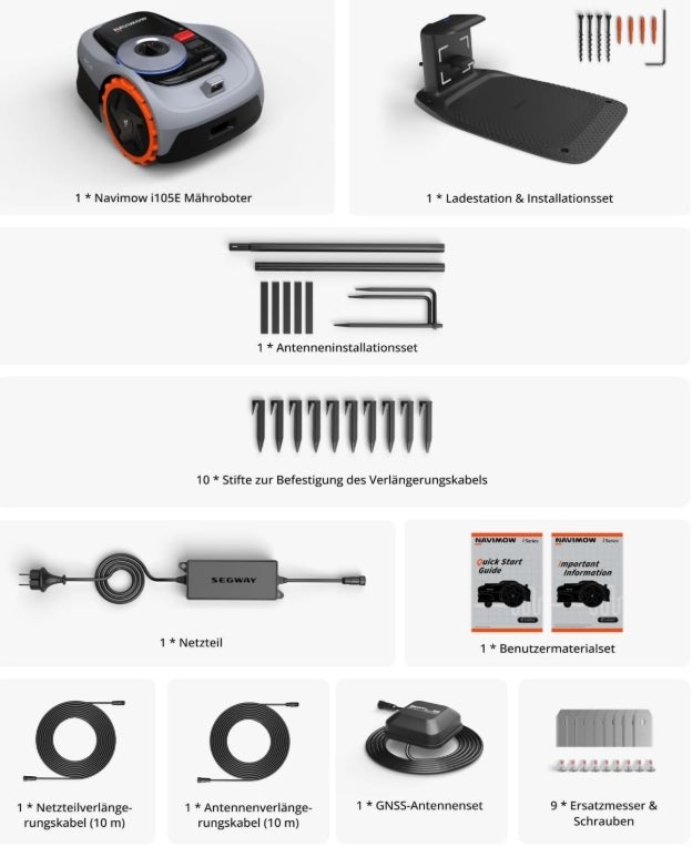 Navimow i105E Mähroboter ohne Begrenzungskabel, Empf. 500 m², Max. 600 m², RTK+Vision Rasenmäher Roboter Testsieger, Igelschutz Rasenroboter, KI Auto Kartierung 