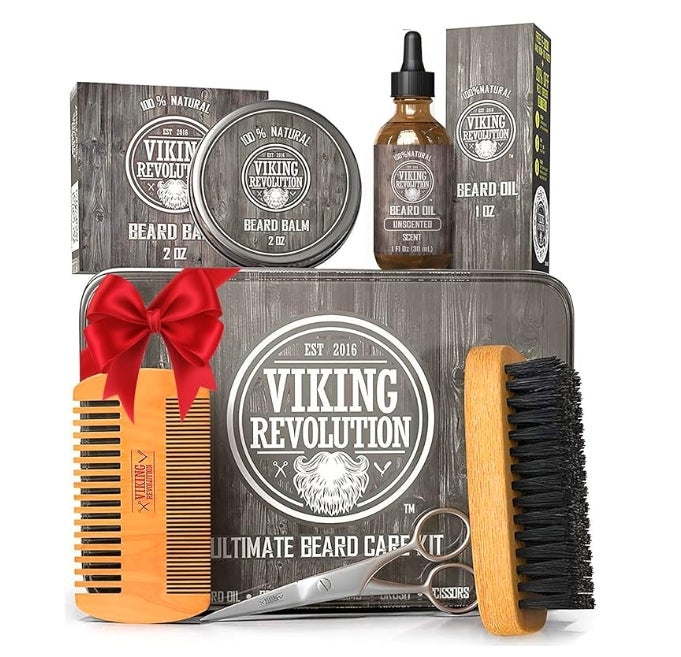 Viking Revolution Bartpflegeset für Männer - Ultimatives mit 100% Wildschweinborsten Bartbürste 