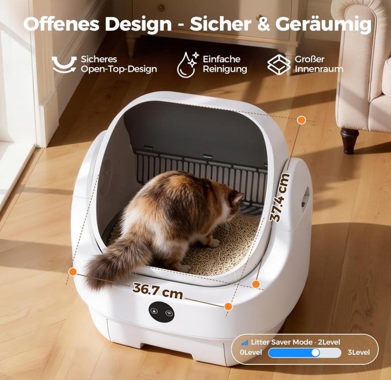 Katzenklo Selbstreinigend Offen, Ellenpent Elektrische Katzentoilette für Große Katzen mit Geruchskontrolle - App-Steuerung & Sensoren Katzenklo Automatische Reinigung 